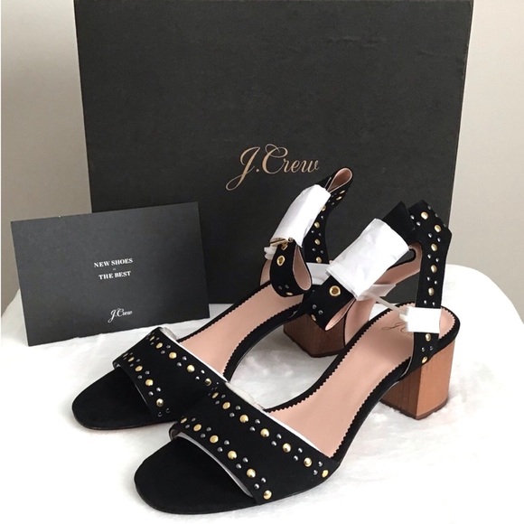 CREW Suede Sandals Block Heel Studded New In Box